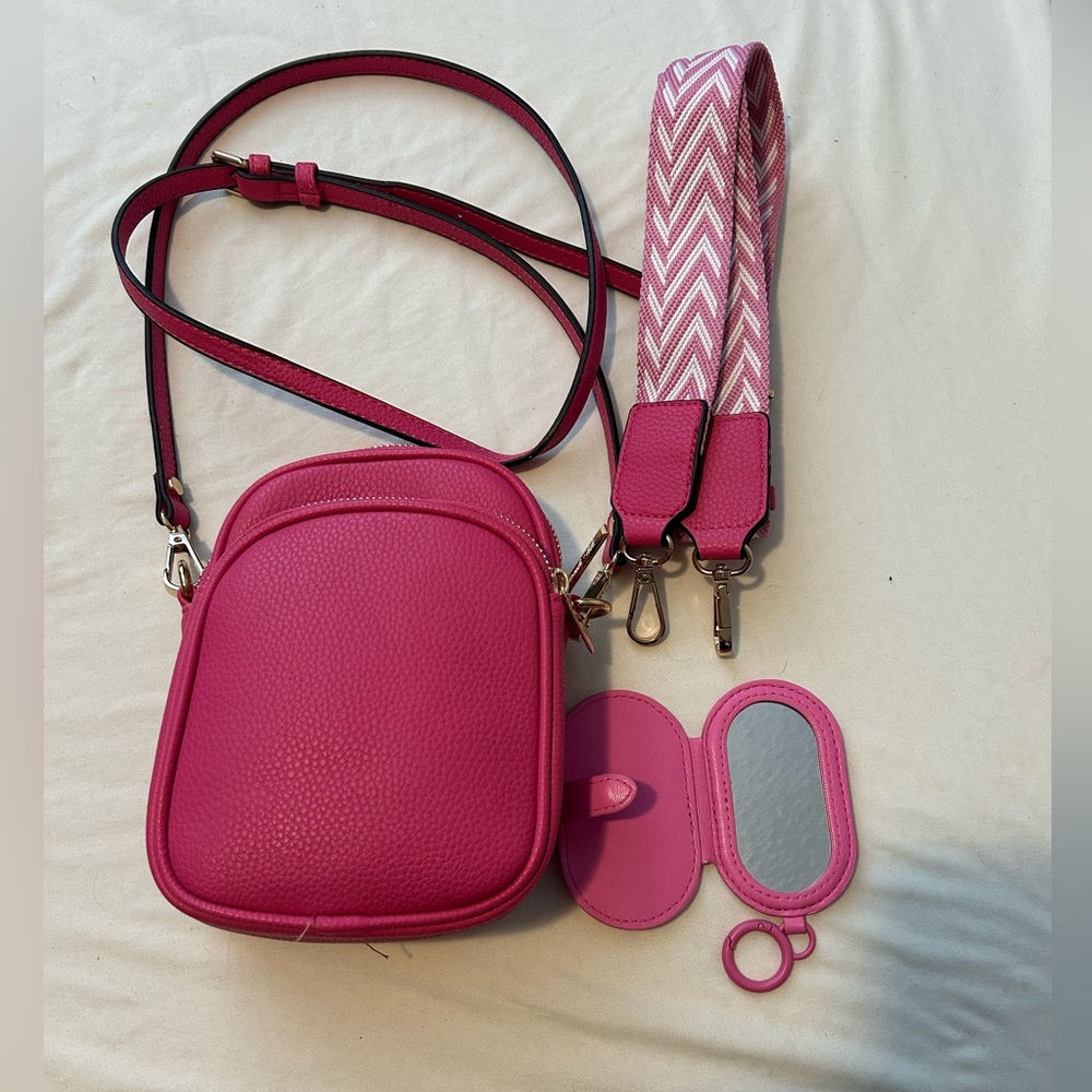 Pink Crossbody Bag with Chevron Strap